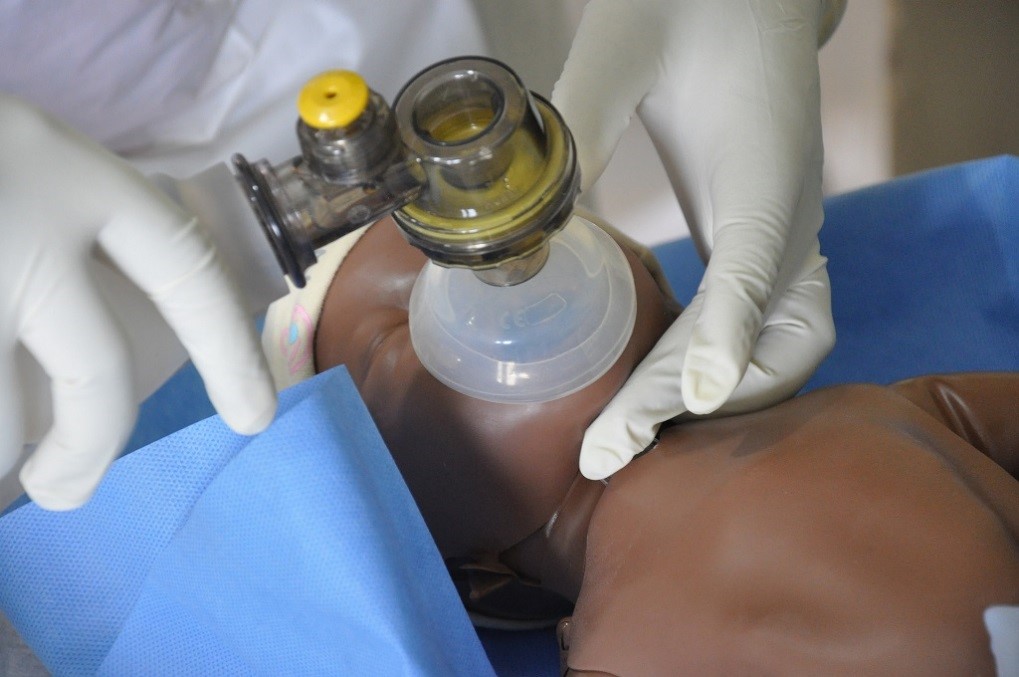 Provider doing Helping Babies Breathe training